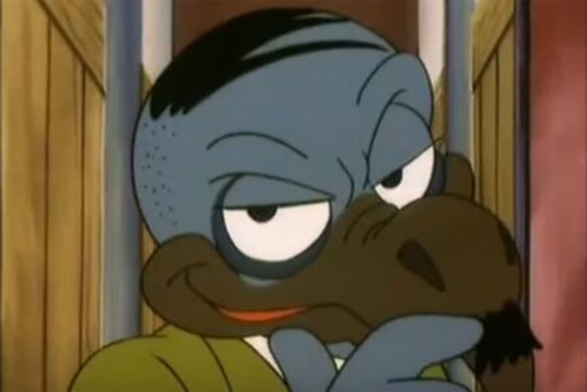 Krah, der Schurke aus der 80er Kinderserie Alfred J Kwak. Er ist eine Krähe, dessen Aussehen an Adolf Hitler angelehnt ist.