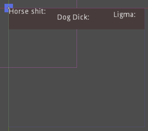 A UI in Godot that says Horse Shit:, Dog Dick:, and Ligma. It is very crooked and an odd color of brown.