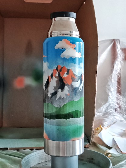 Colorful spray painted thermos bottle 