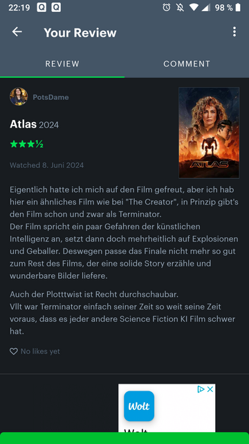 Filmbewertung Atlas von Netflix