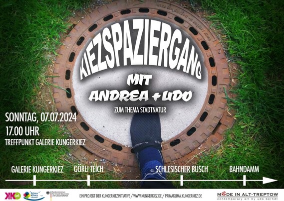 Flyer: KIEZSPAZIERGANG mit Andrea & Udo zum Thema Stadtnatur. 