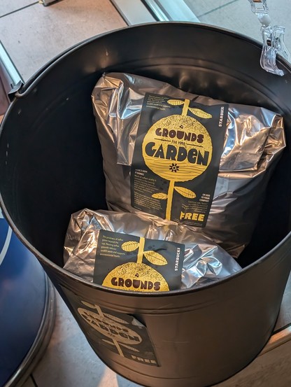 free used coffee grounds for gardens in a starbucks