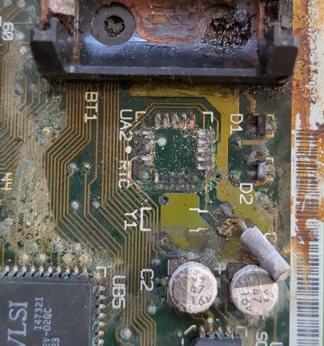 the spot on the pcb wjere the RTS chip was. it's a mess