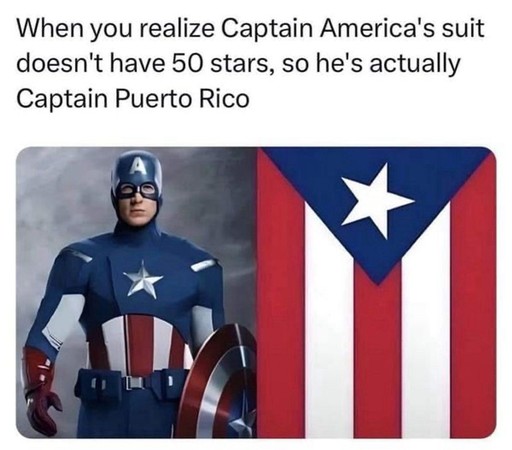 Das Bild besteht aus zwei Teilen. Auf der linken Seite ist ein Bild von Captain America in seinem typischen Anzug zu sehen. Der Anzug ist blau mit einer großen weißen Sternen auf der Brust und rot-weißen Streifen am Bauch. Er trägt einen Helm mit einem großen 