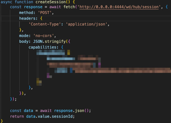 [ImageSource: Oligo Security]

Malicious request seen in the Selenium attacks.

Another case is a campaign targeting Selenium Grid, discovered by Wiz last month. In this campaign, attackers use JavaScript on a public domain to send requests to 'http://0[.]0[.]0[.]0:4444.'

Those requests are routed to the Selenium Grid servers, enabling the attackers to execute code or conduct network reconnaissance.