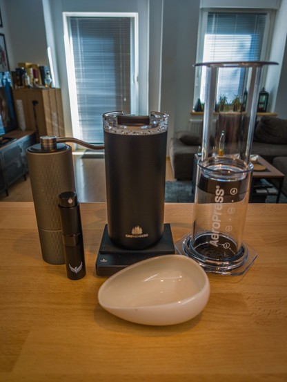 Office Coffee Setup with Aeropress