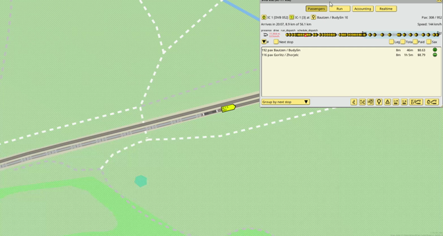 Aufnahme aus dem Spiel NimbyRails, Fahrt Dresden-Görlitz