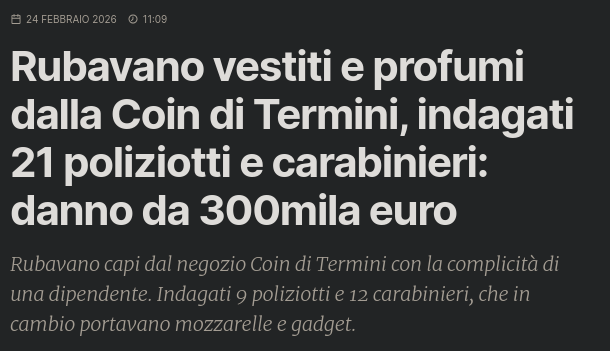 Polizia e carabinieri rubano alla Coin di Roma Termini